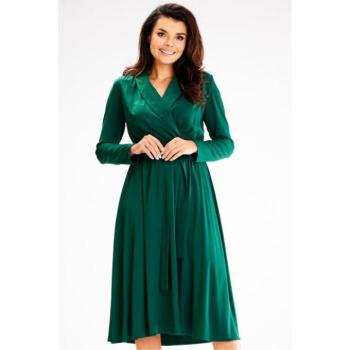 Ruhák hétköznapi viseletre - Elegáns ruha,  zöld színben, kendőgallérral kép