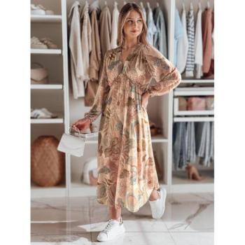 Ruhák hétköznapi viseletre - Női bézs midi ruha virágokkal EY2573 kép