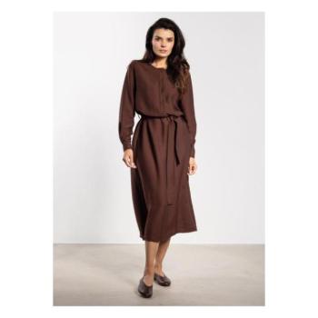 Ruhák hétköznapi viseletre - Női csokoládébarna maxi ruha övvel kép