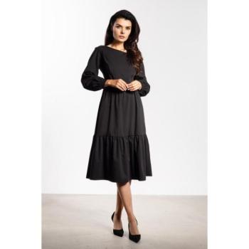 Ruhák hétköznapi viseletre - Női fekete, bő ruha fodros díszítéssel kép