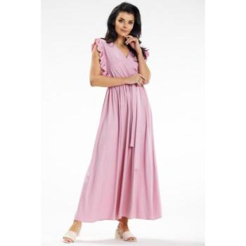 Ruhák hétköznapi viseletre - Női rózsaszín maxi ruha fodros vállrésszel kép