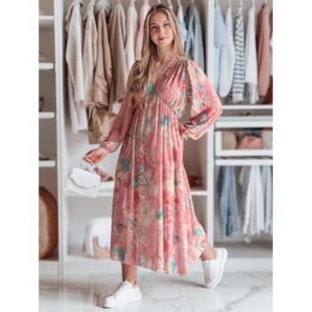 Ruhák hétköznapi viseletre - Rózsaszín virágmintás midi ruha hosszú ujjal EY2572 kép