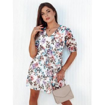 Ruhák hétköznapi viseletre - Virágmintás fehér ruha húzózsinóros derékkal kép