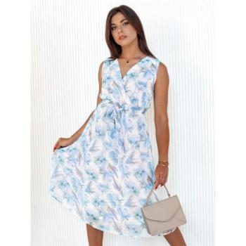 Ruhák hétköznapi viseletre - Virágmintás fehér ruha megkötős derékkal kép