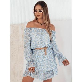 Ruhák hétköznapi viseletre - Virágmintás váll nélküli ruha kék színben kép