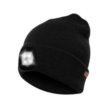 Sapkák fiúknak - Téli sapka zseblámpával - fekete kép