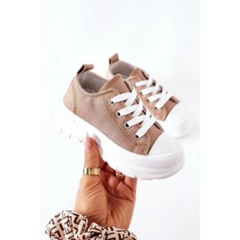 Sportcipők lányoknak - Bézs színű szövet sportcipők magas talpon gyerekeknek kép