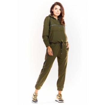 Szettek - Divatos női szett csillogó csíkkal khaki színben kép