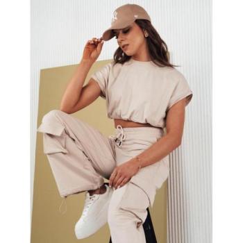 Szettek - Női bézs szett nadrággal és rövidített felsővel kép