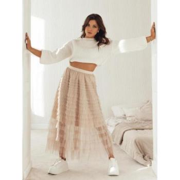 Szoknyák - Női tüll maxi szoknya bézs színben kép