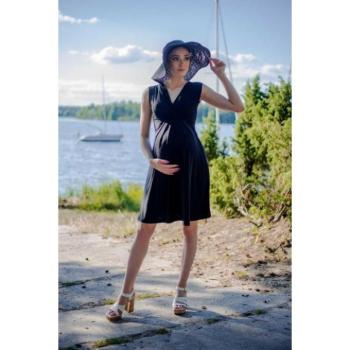 Szoptatós ruhák - Fekete elegáns kismama és szoptató ruha ujjak nélkül kép