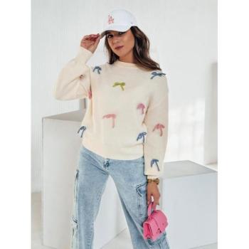 Szvetterek - Bézs színű női pulóver színes masnikkal MY2357 kép