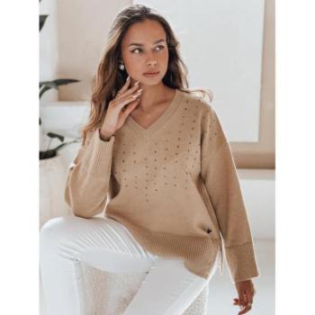 Szvetterek - Bézs színű női pulóver V-nyakkal MY2518 kép
