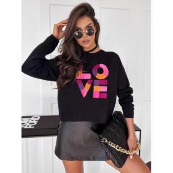 Szvetterek - Fekete női oversize pulóver LOVE felirattal MY1982 mintával kép