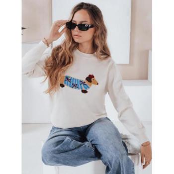 Szvetterek - Krémszínű női pulóver kutyás mintával MY2542 kép