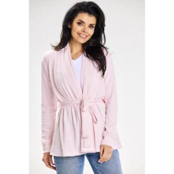 Szvetterek - Laza rózsaszín női pulóver övvel kép