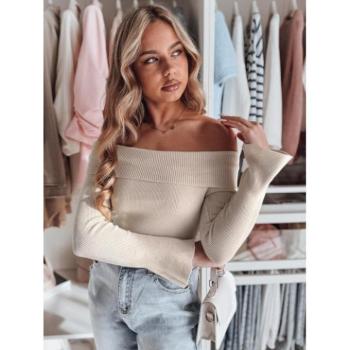 Szvetterek - Női bézs pulóver szabadon hagyott vállal MY2428 kép