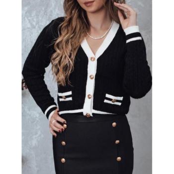 Szvetterek - Női fekete pulóver kontrasztos szegéllyel MY2367 kép