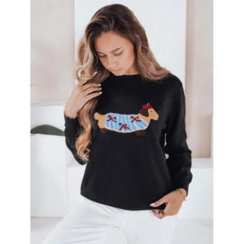 Szvetterek - Női fekete pulóver kutyás mintával MY2541 kép