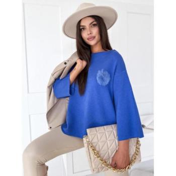 Szvetterek - Női kék színű oversize pulóver pomponnal MY2007 kép