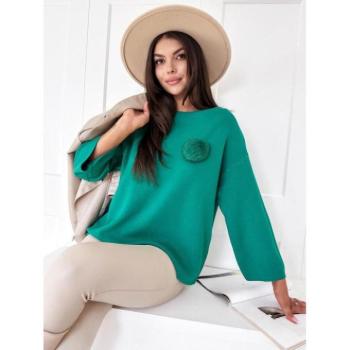 Szvetterek - Női zöld színű oversize pulóver pomponnal MY2008 kép