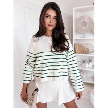 Szvetterek - Zöld-fehér csíkos pulóver szívekkel MY2027 kép