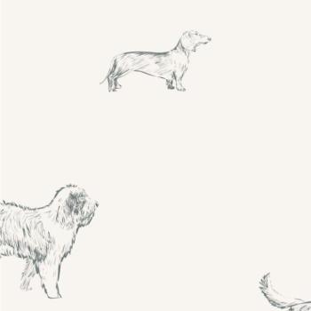 Tapeták - Fehér dekoratív tapéta kutyákkal kép