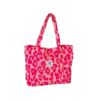 Táskák - Nagy rózsaszín szövettáska leopárdmintával kép