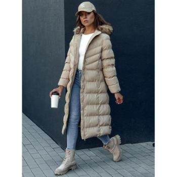 Télikabátok - Bézs hosszú női téli kabát TY4376 kép