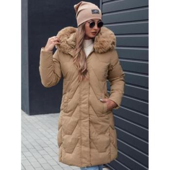 Télikabátok - Bézs hosszú női téli kabát TY4718 kép