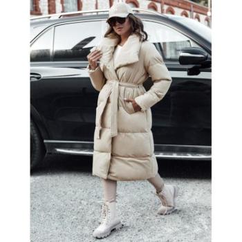 Télikabátok - Hosszú női bézs színű kabát széles gallérral TY4572 kép