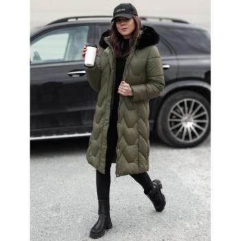 Télikabátok - Hosszú zöld női kabát TY4776 kép