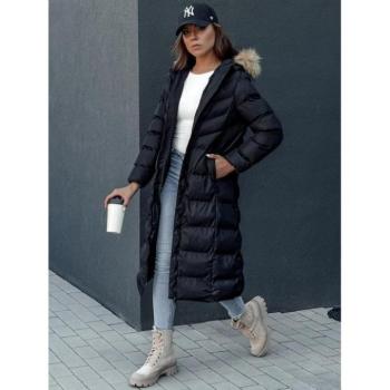 Télikabátok - Női hosszú fekete téli kabát TY4374 kép