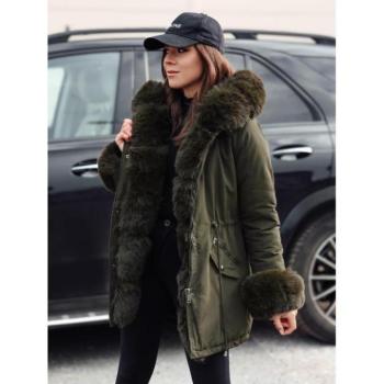 Télikabátok - Női zöld téli parka szőrmével TY4768 kép