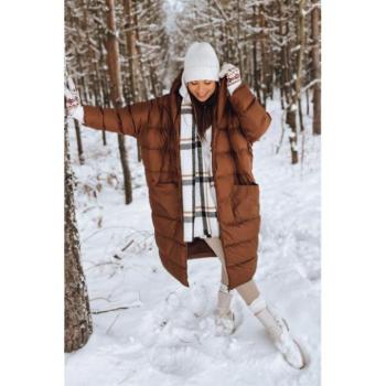 Télikabátok - Téli női oversize kabát, barna színben, varrással kép