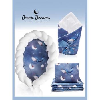 Újszülött kezdőcsomag - Újszülött, szatén szett, 4 az 1-ben  - Ocean Dreams / fehér kép