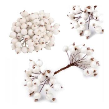 Ünnepi dekorációk - Csokor mesterséges, fagyos berkenye, fehér színben kép