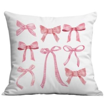 Ünnepi dekorációk - Fehér párnahuzat rózsaszín masnikkal kép