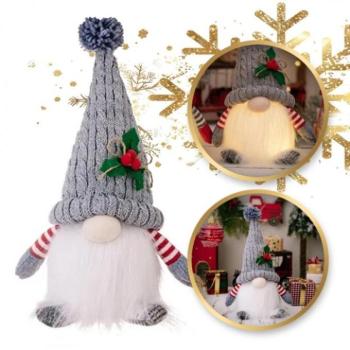 Ünnepi dekorációk - Izzó, szürke színű, karácsonyi manó kép