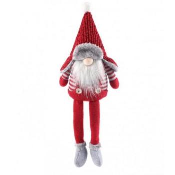 Ünnepi dekorációk - Piros, plüss karácsonyi manó, lógó lábakkal kép