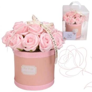 Ünnepi dekorációk - Rózsaszín virágláda szappanvirágokkal kép