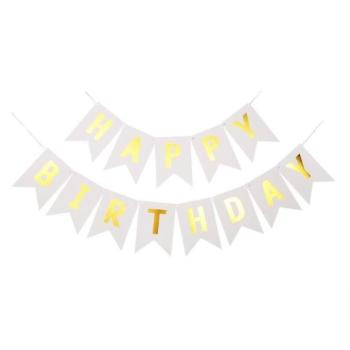 Ünnepi dekorációk - Születésnapi, fehér HAPPY BIRTHDAY girland kép
