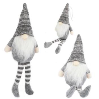 Ünnepi dekorációk - Szürke-fehér, ülő karácsonyi manó kép