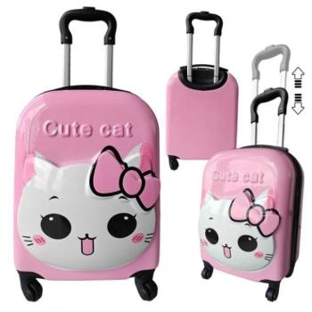 Utazótáskák - Gyermek rózsaszín utazóbőrönd macskával kép