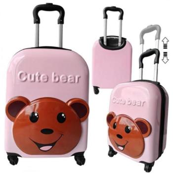 Utazótáskák - Rózsaszín gyerek utazóbőrönd macival kép