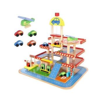 Vonatok és kisautók - Fából készült garázs gyerekeknek kép