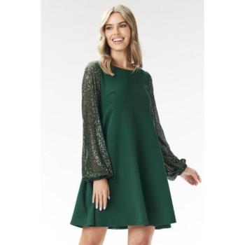 Alkalmi ruhák - A-vonalú zöld ruha flitteres ujjakkal kép
