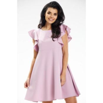 Alkalmi ruhák - Női rózsaszín mini ruha fodros vállakkal kép