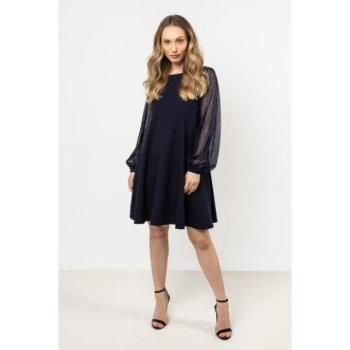 Alkalmi ruhák - Női sötétkék ruha tüll ujjakkal kép