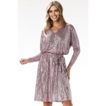 Alkalmi ruhák - Rózsaszín flitteres női ruha övvel kép